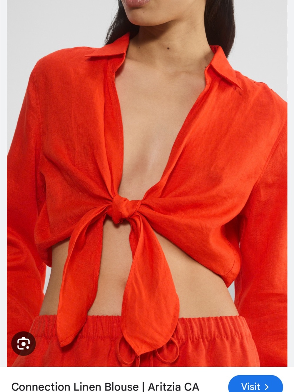 Babaton Linen Tie-Front Blouse in poppy red